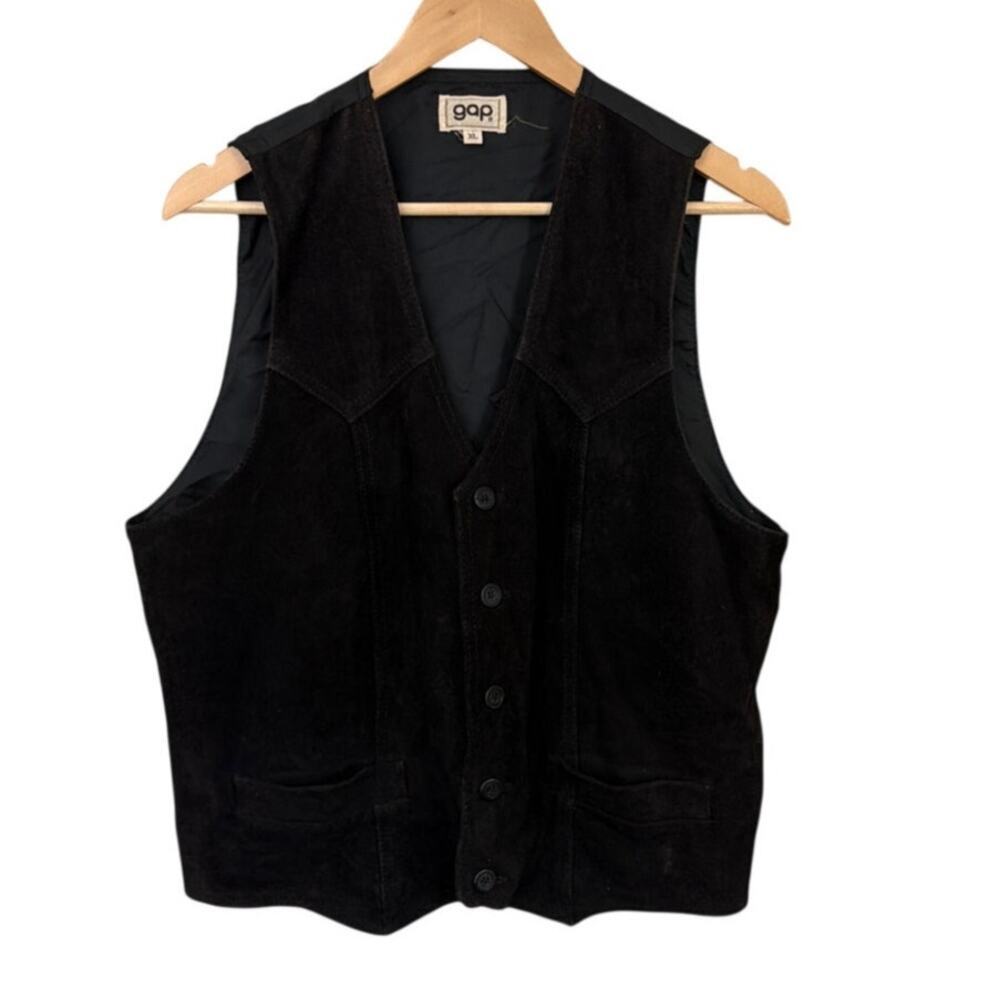Vintage GAP Suede Leather Vest Black Size XL Y2k 90s Grunge Western